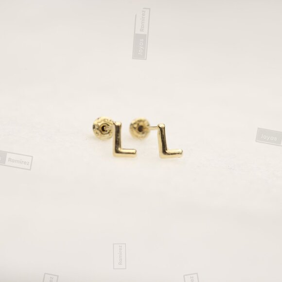14K Solid Gold Initial Stud Earrings • Perfect Gift For Girls & Teens. - Picture 8 of 13